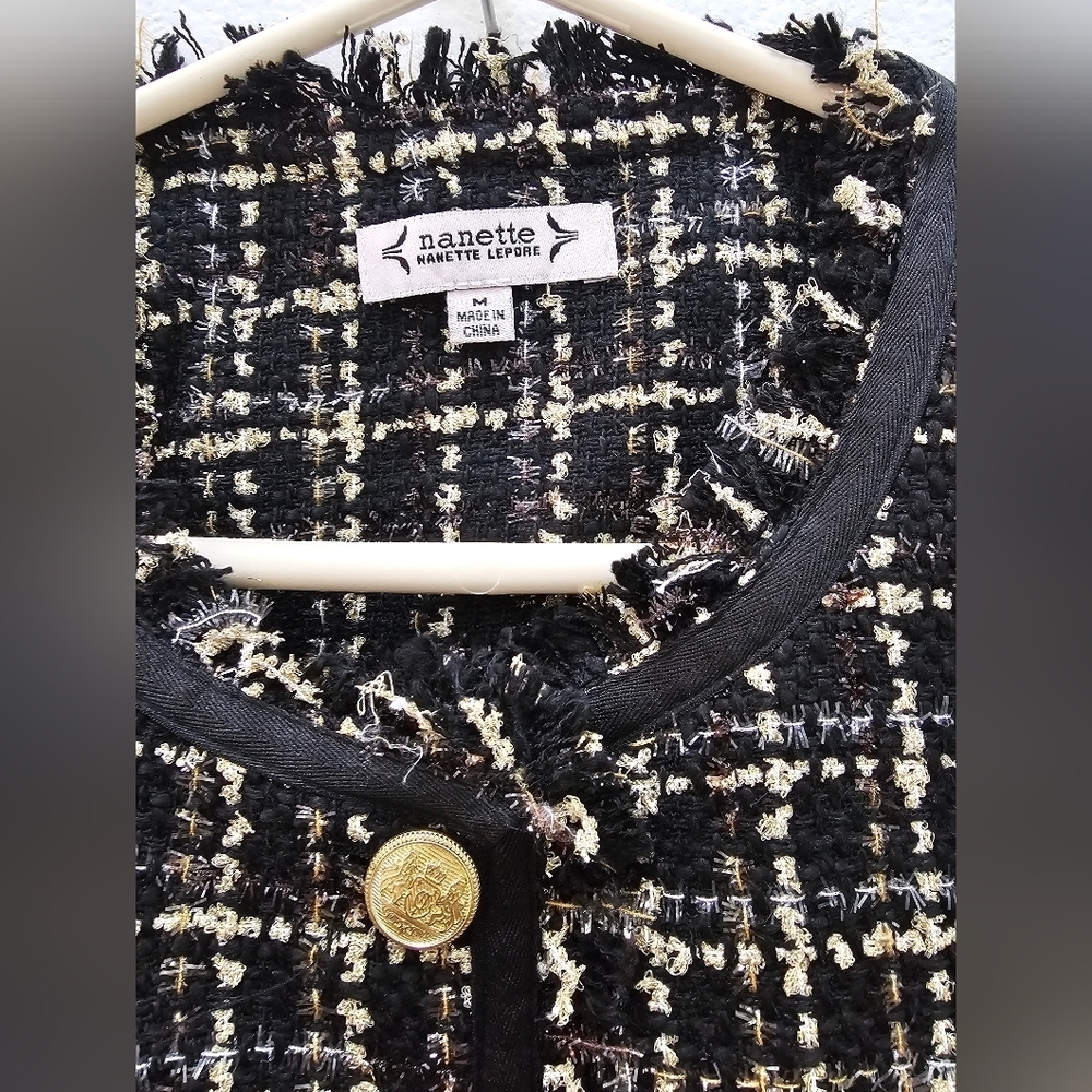 Nanette Lepore Black and Cream Tweed Blazer. Size M. - Picture 7 of 10